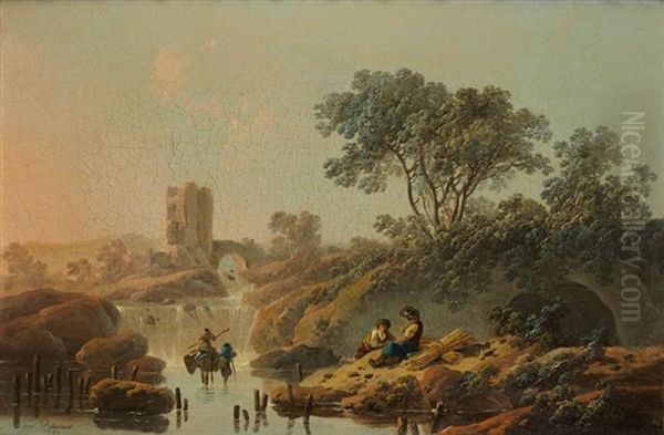 Bergers Au Repos Pres D'une Riviere (pair) Oil Painting by Jean-Baptiste Pillement