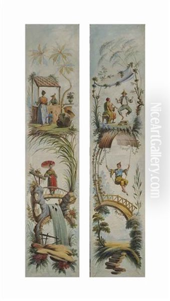 Chinoiseries (4 Works) Oil Painting by Jean-Baptiste Pillement