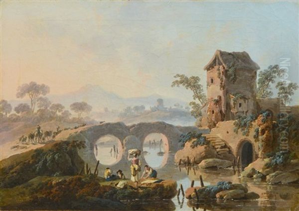 Les Lavandieres Oil Painting by Jean-Baptiste Pillement