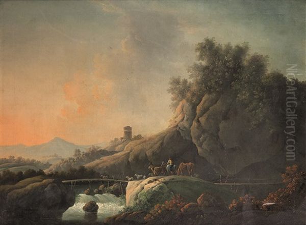 Paesaggio Fluviale Con Figure Oil Painting by Jean-Baptiste Pillement