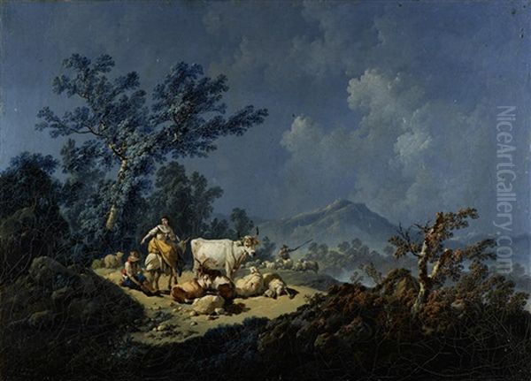 Paisagem Campestre Com Pastores E Rebanho Oil Painting by Jean-Baptiste Pillement