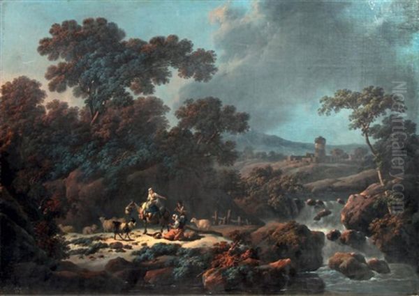 Bergers Et Bergeres Au Bord D'une Riviere Oil Painting by Jean-Baptiste Pillement