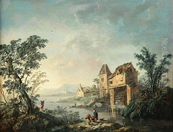 Le Moulin A Eau Oil Painting by Jean-Baptiste Pillement