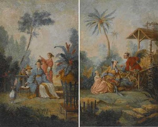 Chinoise Szene (+ Another; Set Of 2) Oil Painting by Jean-Baptiste Pillement