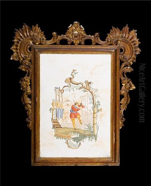 A Chinese Figure Within A Landscape Oil Painting by Jean-Baptiste Pillement