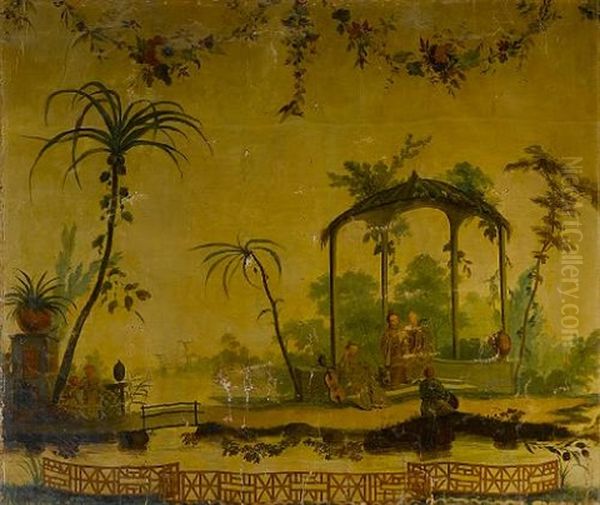 Chinoiserie Scene Oil Painting by Jean-Baptiste Pillement