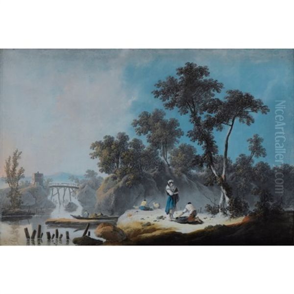 Paysage Fluvial Dans La Campagne Portugaise Oil Painting by Jean-Baptiste Pillement