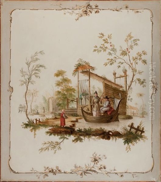 Chinoiserie, Un Couple Dans Une Barque Oil Painting by Jean-Baptiste Pillement