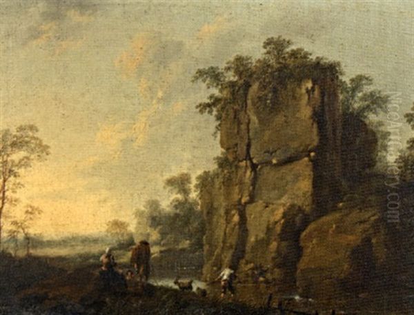 Paysage De Riviere Anime De Personnages Oil Painting by Jean-Baptiste Pillement