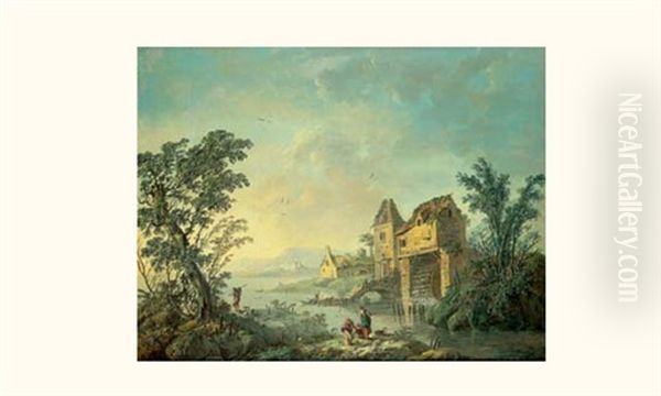Paysage Au Moulin A Eau Oil Painting by Jean-Baptiste Pillement