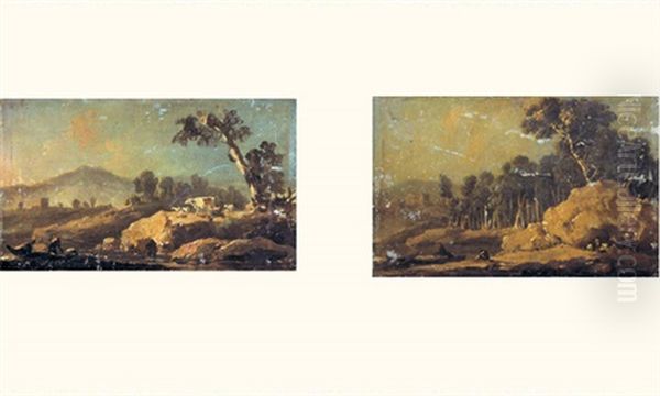 Paysans Se Promenant Dans La Campagne Portugaise (+ Another, Similar; Pair) Oil Painting by Jean-Baptiste Pillement