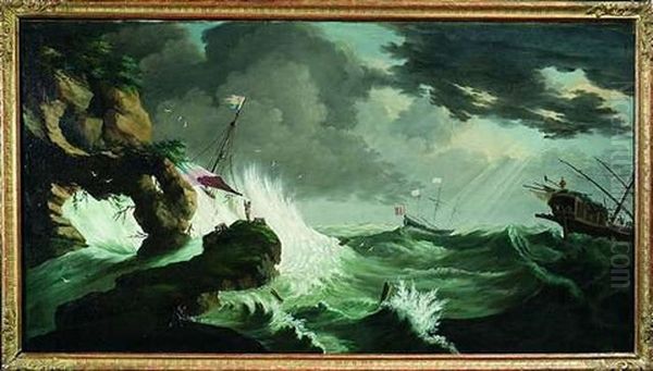 Schiffe In Seenot (supraporte) Oil Painting by Jean-Baptiste Pillement