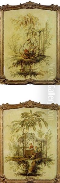 Chinoiserie (+ Another; Pair) Oil Painting by Jean-Baptiste Pillement