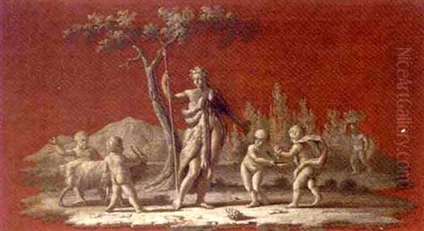 Bacchus With Putti Oil Painting by Jean-Baptiste Pillement