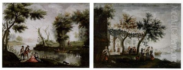 Galante Szene (+ Another Similar; Pair) Oil Painting by Jean-Baptiste Pillement