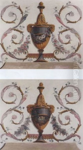 Trompe-l'oeil Urns Representing The Four Seasons: Overdoors Oil Painting by Jean-Baptiste Pillement