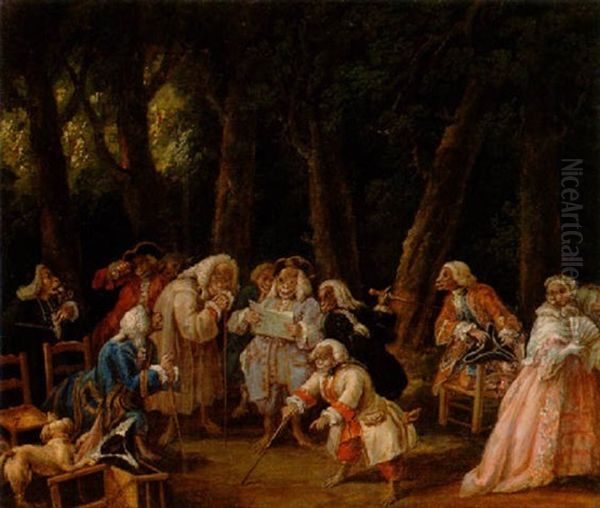 Elegant Sallskap Av Apor (politisk Satir) Oil Painting by Jean-Baptiste Pillement