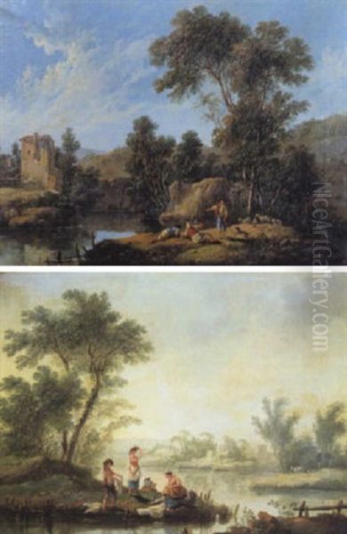 Promeneurs Pres D'un Lac Oil Painting by Jean-Baptiste Pillement