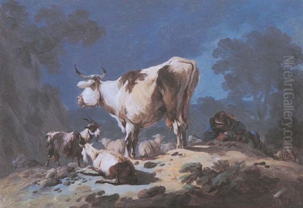 Un Jeune Berger Endormi Pres De Son Troupeau Oil Painting by Jean-Baptiste Pillement