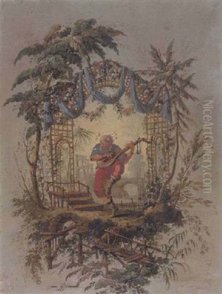 A Chinese Musicien In A Stylized Garden Oil Painting by Jean-Baptiste Pillement