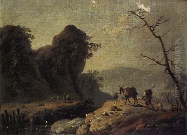 Paysage Au Rocher Oil Painting by Jean-Baptiste Pillement