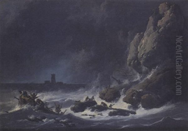 Scene De Naufrage Oil Painting by Jean-Baptiste Pillement
