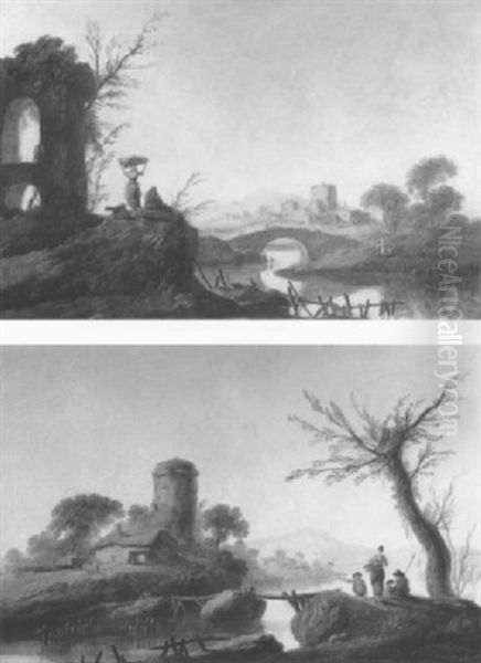 Paysage Anime De Personnages Oil Painting by Jean-Baptiste Pillement