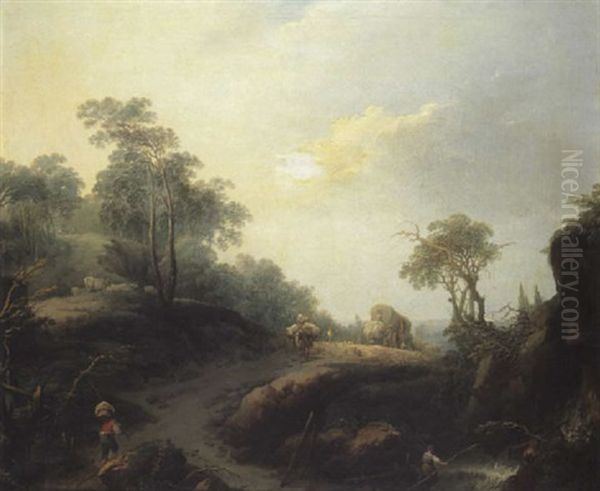 Un Chemin Pres D'une Cascade Oil Painting by Jean-Baptiste Pillement