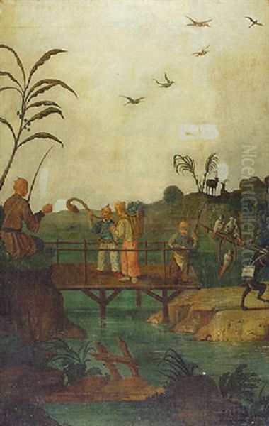 Paysage Fantastique Et Pecheurs Chinois Oil Painting by Jean-Baptiste Pillement