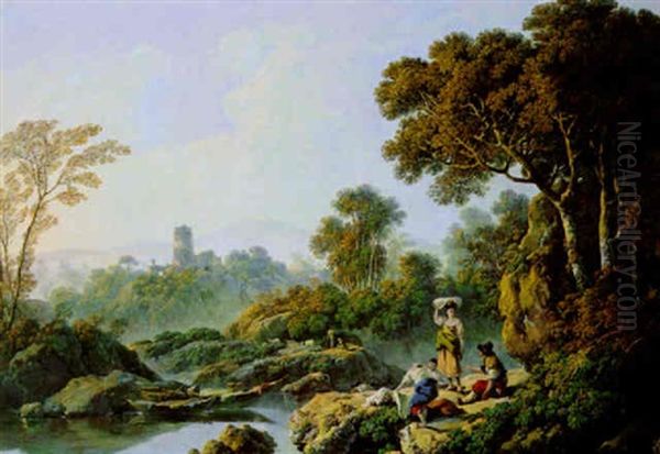 Sudliche Landschaft Mit Wascherinnen Oil Painting by Jean-Baptiste Pillement