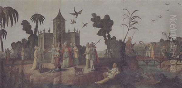 Scenes De Chinoiseries Dans Un Parc Devant Un Palais Oil Painting by Jean-Baptiste Pillement