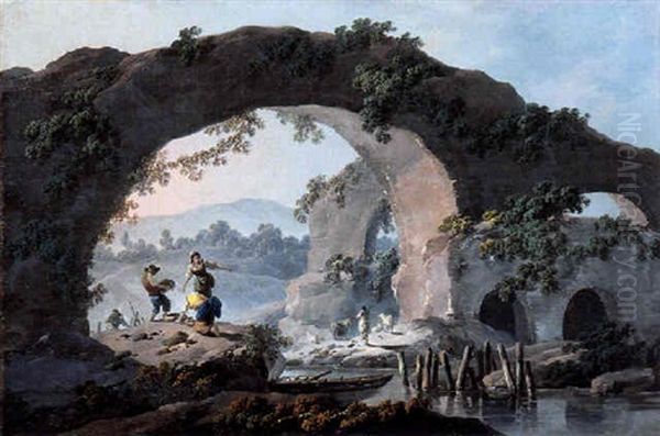 Hirten Vor Einer Grotte Oil Painting by Jean-Baptiste Pillement