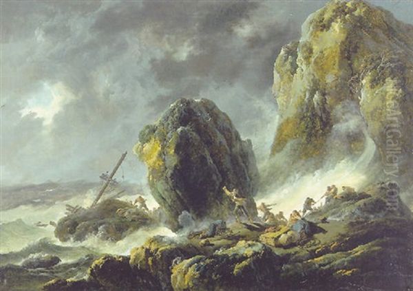 A Shipwreck In A Storm Oil Painting by Jean-Baptiste Pillement