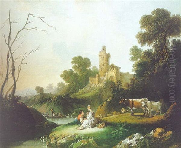 Couple Dans Un Paysage Oil Painting by Jean-Baptiste Pillement
