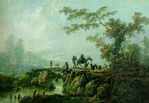Paysage De Riviere Au Pont Dans La Campagne Portugaise Oil Painting by Jean-Baptiste Pillement