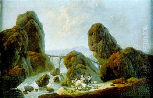 Paysans Pres D'une Riviere Dans La Campagne Romaine Oil Painting by Jean-Baptiste Pillement