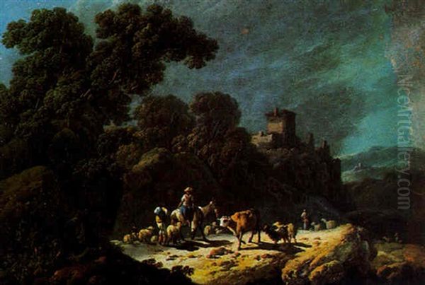 Paysage Au Troupeau Oil Painting by Jean-Baptiste Pillement
