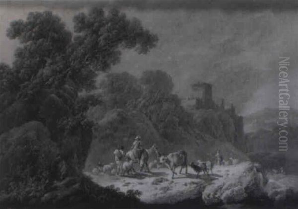 Bergers Et Leur Troupeau Dans Un Paysage Oil Painting by Jean-Baptiste Pillement