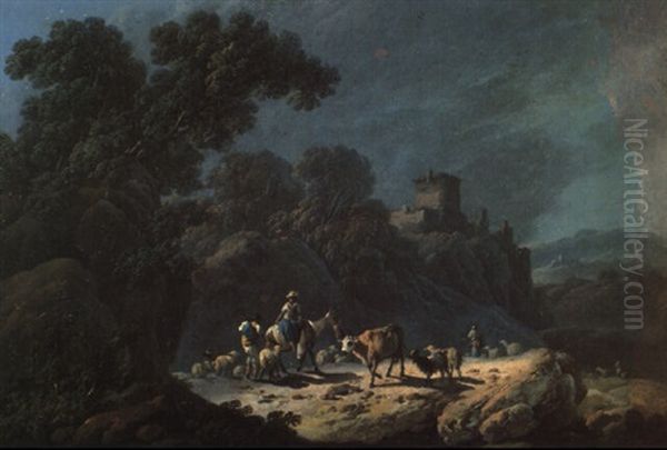 Paysage Avec Troupeau Oil Painting by Jean-Baptiste Pillement