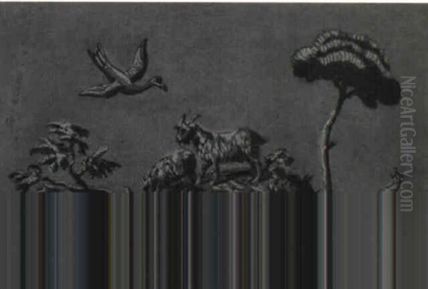 Ornamental Birds And Animals With Seated Figures Oil Painting by Jean-Baptiste Pillement