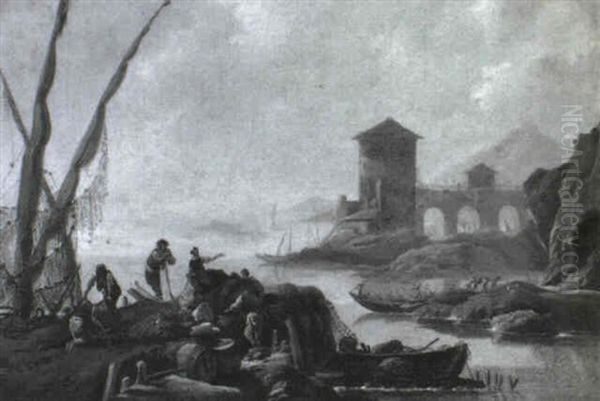 Paysage D'estuaire Au Portugal Oil Painting by Jean-Baptiste Pillement