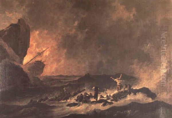 Naufrage D'un Vaisseau Sur Des Rochers Oil Painting by Jean-Baptiste Pillement