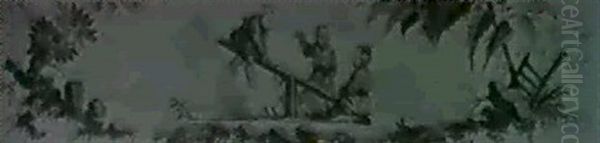 Oriental Children Playing On A Seesaw...      Oriental Children Playing In A Cart Oil Painting by Jean-Baptiste Pillement