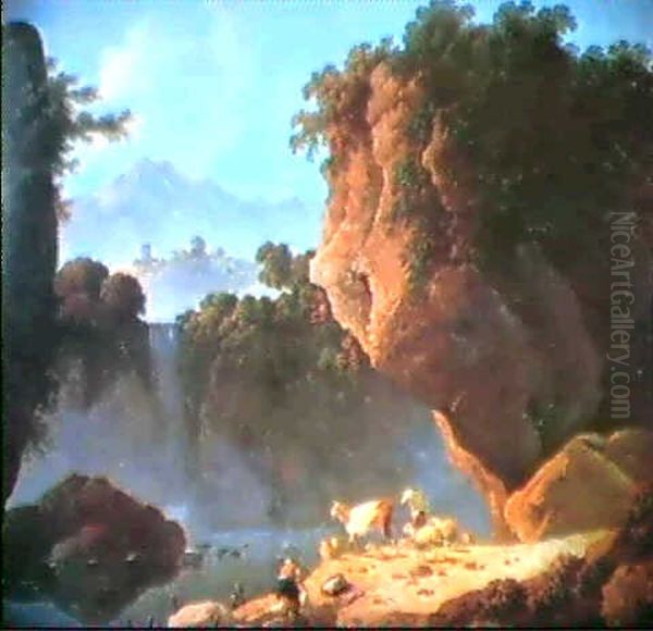 Paysage Montagneux Avec Cascade Oil Painting by Jean-Baptiste Pillement