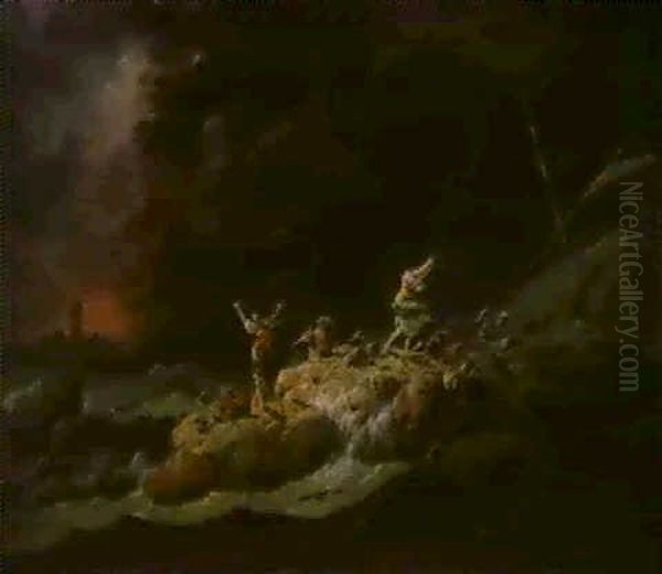 Shipwrecked Figures On A Rocky Coast Oil Painting by Jean-Baptiste Pillement