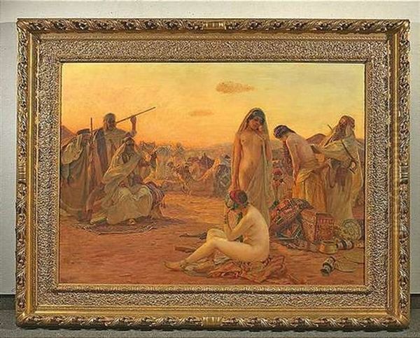 Verkauf Von Sklavinnen In Der Wuste Oil Painting by Otto Pilny