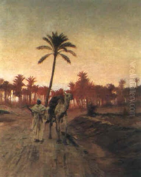 Araber Mit Kamel In Der Wuste Oil Painting by Otto Pilny