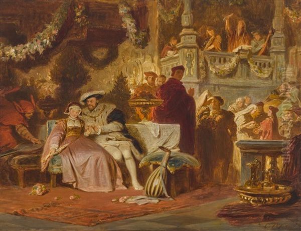 Heinrich Viii. Wirbt Um Anna Boleyn Auf Dem Ball Bei Kardinal Wolsey Oil Painting by Carl Theodor Von Piloty