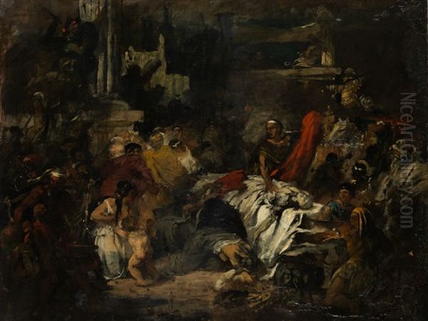 Marc Aurel An Der Leiche Casars Oil Painting by Carl Theodor Von Piloty