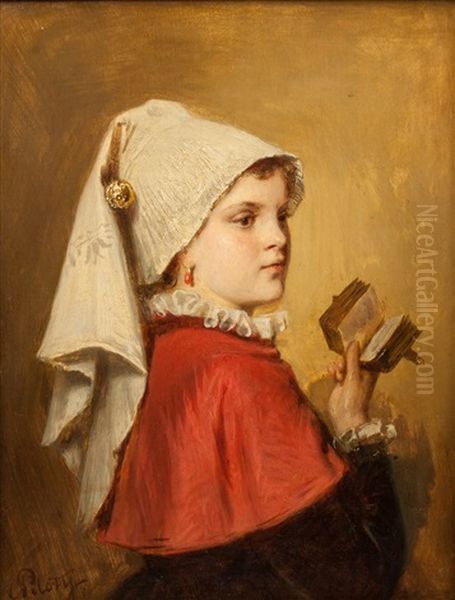 Young Girl With Book Oil Painting by Carl Theodor Von Piloty